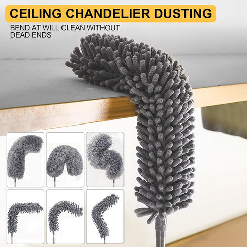7Pcs Microfiber Duster with Extension Pole Up to 100 Inches, Machine Washable Ceiling Fan Cleaner for Cobwebs