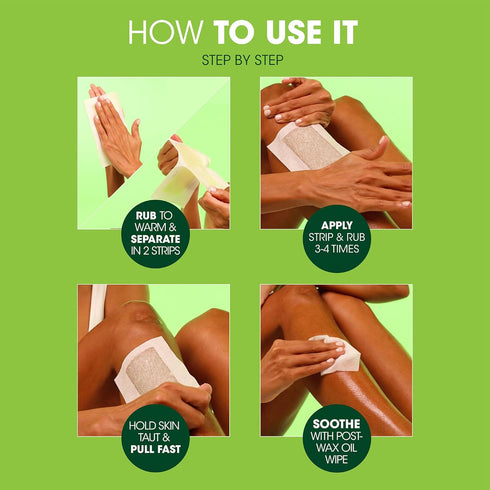 Nad's Body Wax Strips Hair Removal for Women, At Home, 24 Count plus 4 Calming Oil Wipes