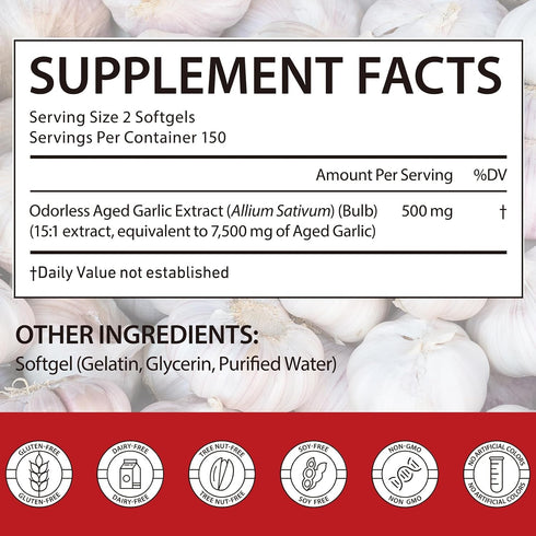 Maaoun 300 Bulb Aged Garlic Extract Capsules Softgels | Odorless Aged Garlic Formula from Allium Sativum | Non-GMO
