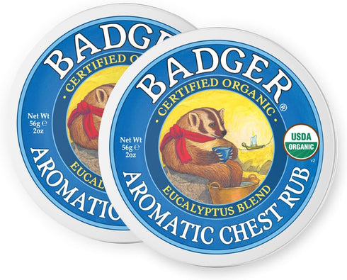 Badger Organic Chest Rub, 100% Natural Vaporub with Eucalyptus & Lavender for Chest Congestion Relief, 2 oz Tin