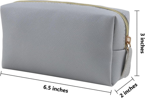 Leather Makeup Bag for Purse Travel, Portable Small Cosmetic Organizer for Women with Zipper
