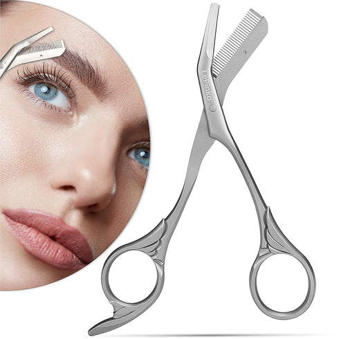 LePinko Eyebrow Trimming Scissors with Combs, Silver Gifts for Men Women Stocking Stuffers