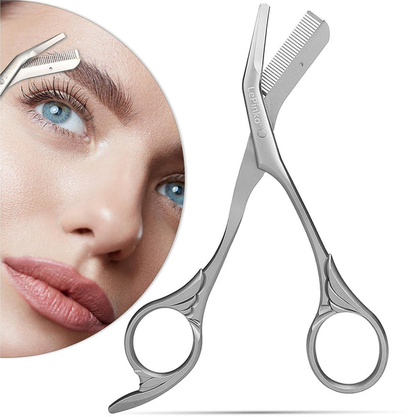 LePinko Eyebrow Trimming Scissors with Combs, Silver Gifts for Men Women Stocking Stuffers