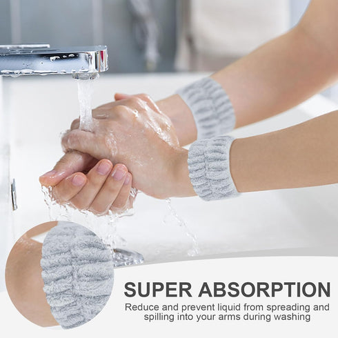 4Pcs Gray Spa Headband and Face Washing Wristbands Set, Makeup Headband, Hair Claw Clip for Washing Face