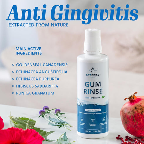 Gum Rinse, Triple Action Natural Mouthwash for Gingivitis Treatment, Alcohol Free, Fresh Spearmint by Everest