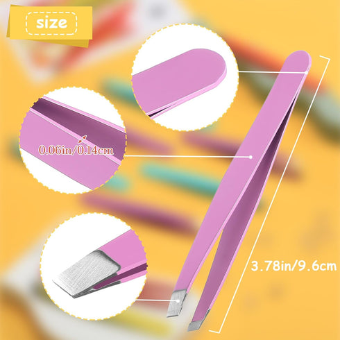 Maitys 16 Pieces Slanted Eyebrow Tweezers - Stainless Steel Precision Tweezers for Personal Care