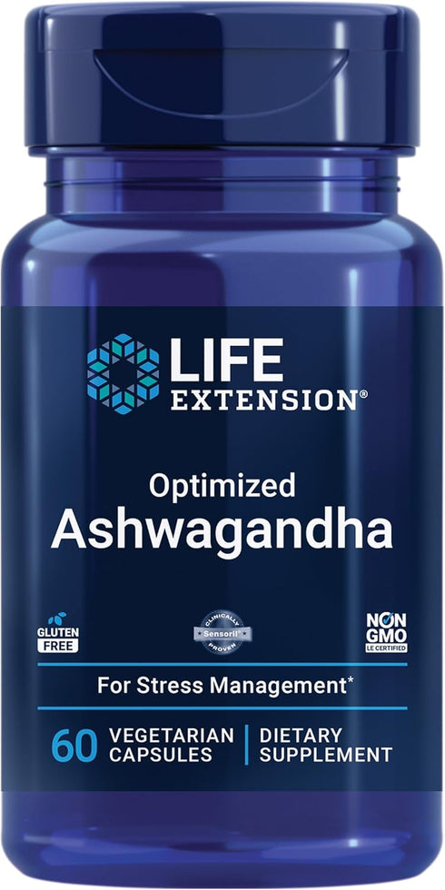 Life Extension Optimized Ashwagandha | 60 Capsules | Vegetarian, Gluten-Free, Non-GMO Stress Management Supplement