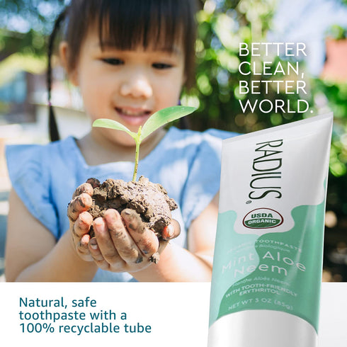 RADIUS Toothpaste, Mint Aloe Neem, 3 oz, USDA Organic, Non-Toxic, Gluten-Free, Pack of 1 for Gum Health & Cavities