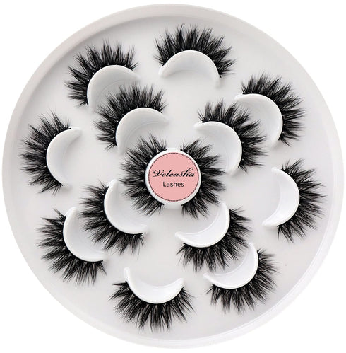 Veleasha 5D Faux Mink Lashes, 7 Pairs Pack, Handmade Wispy Fluffy Dramatic Eye Lashes, Luxurious Volume (5D09)
