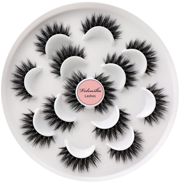 Veleasha 5D Faux Mink Lashes, 7 Pairs Pack, Handmade Wispy Fluffy Dramatic Eye Lashes, Luxurious Volume (5D09)