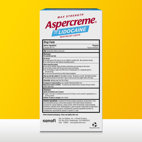 Aspercreme Essential Oils Lidocaine Pain Relief Roll-On, Max-Strength Numbs Nerve Pain, Lavender, 2.5 Oz.