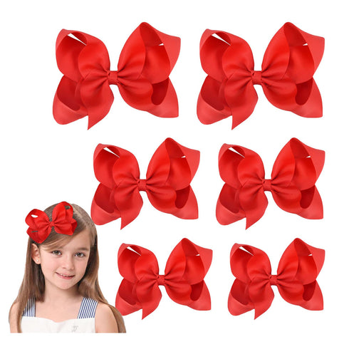 Red Hair Bows for Girls and Toddlers, 6 Pcs Red Bows in Various Sizes