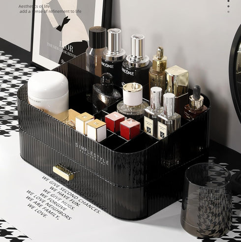 Stackable Cosmetics Organizer Drawers, Black Makeup Storage for Bathroom Vanity, Ideal for Desk and Dresser Countertops