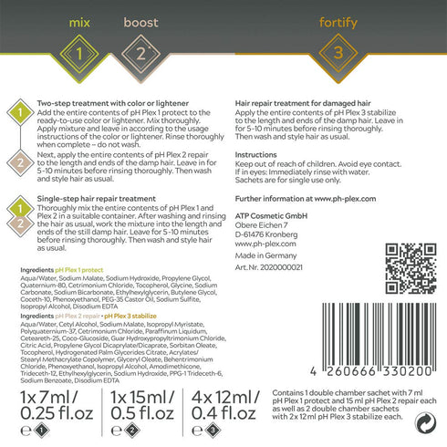 pH Plex Full Service Kit - Protect, Repair & Stabilize - Hair Care Treatment - Use with Home Hair Color & Bleach Products - 1 Month Supply - 1 Sachet of Steps 1 & 2 Plus 2 Double Sachets of Step 3