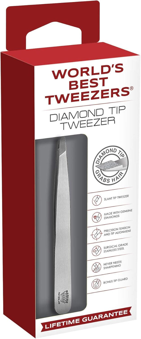 World's Best Diamond Tip Tweezers - Slant Precision Tool for Eyebrow, Facial & Ingrown Hair Removal