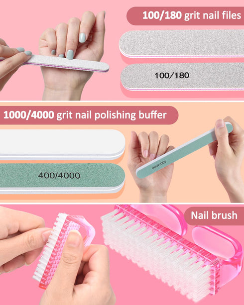 MORGLES 300pcs Lint Free Nail Wipes with Nail Polish Remover Kit, Pink Nail Clips, 2PCS Nail Files and Buffers