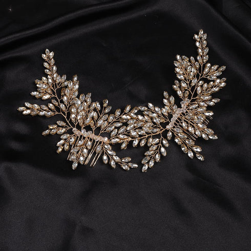 Rhinestone Wedding Hair Accessory Crystal Wide Headband for Bride (Gold)
