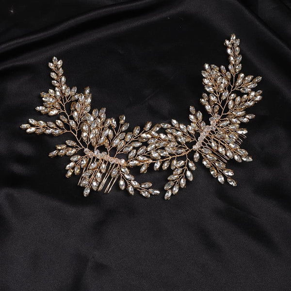 Rhinestone Wedding Hair Accessory Crystal Wide Headband for Bride (Gold)