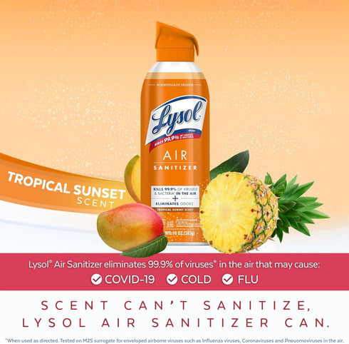 Sunset 10 oz (Pack 3) Lysol Air Sanitizer Spray with Bacterial Odor Eliminator for Home & Office, Sanitizing Air Spray