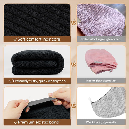 HOMEXCEL Black Microfiber Hair Towels, 5 Pack, 40 x 20 Inches - Super Soft & Absorbent for Hair Care