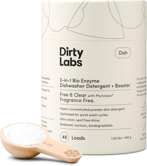 Dirty Labs | Dishwasher Detergent and Booster | Scent Free | 48 Loads (1 lb) | Ultra Clean, Spot Free, Quick Wash