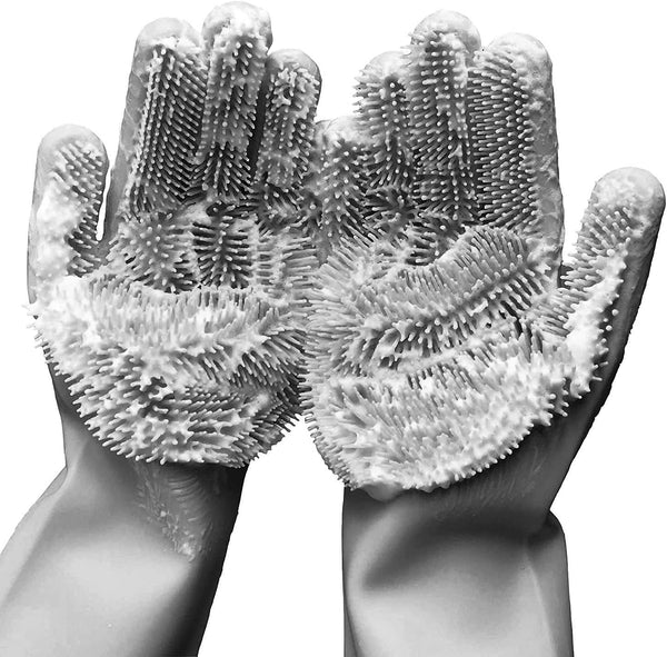 Silicone Dishwashing Gloves, Pet Grooming Rubber Scrubbing Gloves for Housework, Cars, Dogs