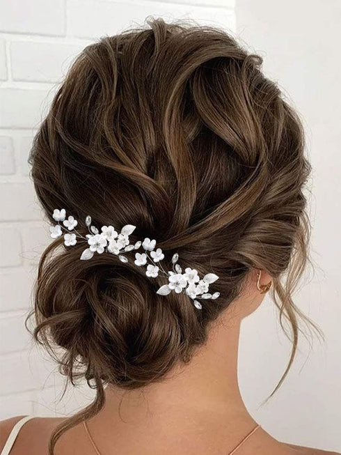 Heread Flower Bride Wedding Hair Pins - Silver Crystal Bridal Hair Pieces Leaf Accessories (Pack of 2)