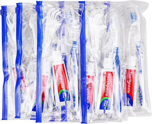 Disposable Travel Toothbrush and Toothpaste Set, 15 Count - Travel Kit with Plastic Zip Bag