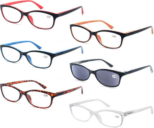 Reading Glasses for Women, Stylish Cheaters +1.50, Lightweight Comfortable Cute Glasses, 6 Pack
