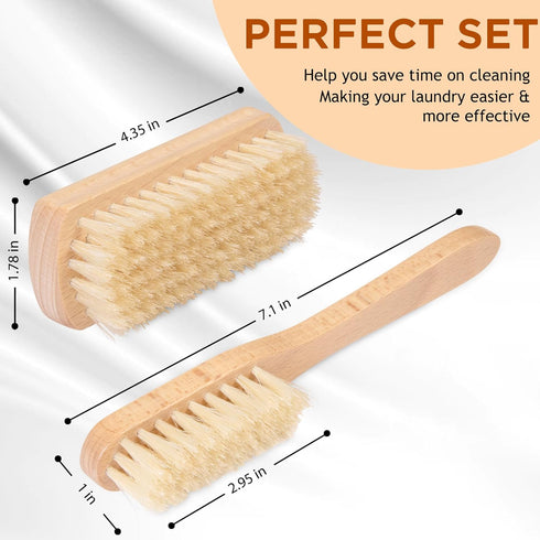Set Boar Bristle Laundry Stain Brush by TAKAVU, Stiff Pure Boar Bristle for Scrubbing Out Tough Stains on Delicate