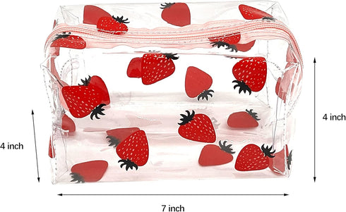 Cute makeup bag, transparent portable makeup bag, waterproof toiletries storage bag, large capacity pen bag (strawberry)