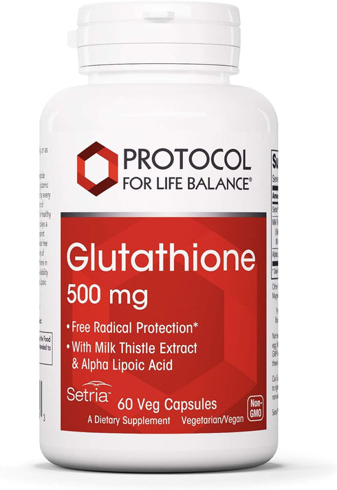 Protocol Glutathione 500mg Immune Support with Milk Thistle Extract & Alpha Lipoic Acid, 60 Veg Caps