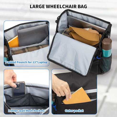 Backpack ZHCHG Wheelchair Bags, Wheelchair with Cup Holder, Wheelchair Bags to Hang on Back, Electric Wheel Chair