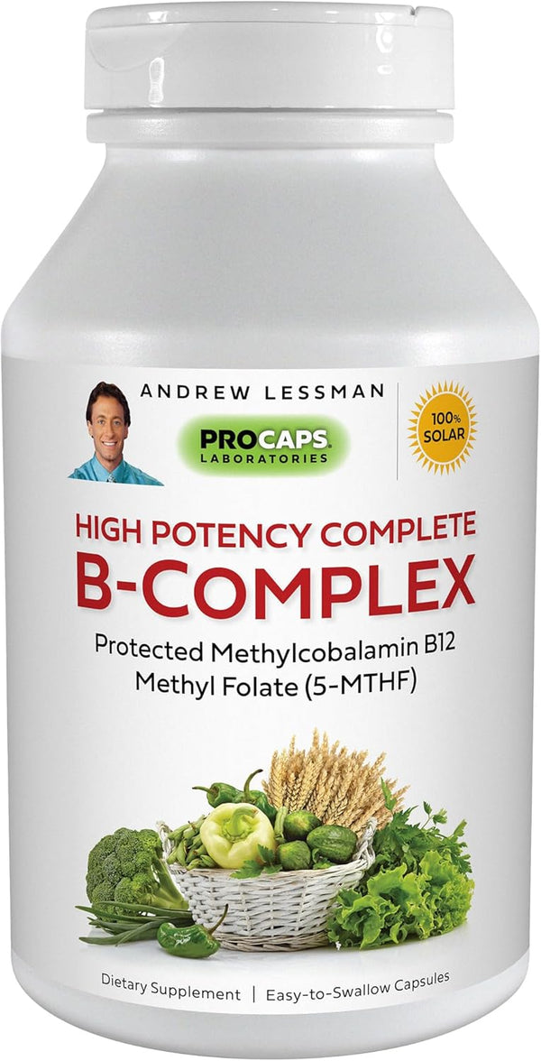 ANDREW LESSMAN High Potency B-Complex - 60 Capsules, with High Levels of Folate Complex & Biotin, Promotes Cellular