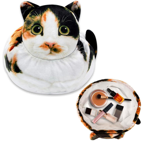 Openhaha Drawstring Travel Organizer - Cat Gift Cosmetic Pouch, Lay Flat Makeup Bag for Cat Lovers