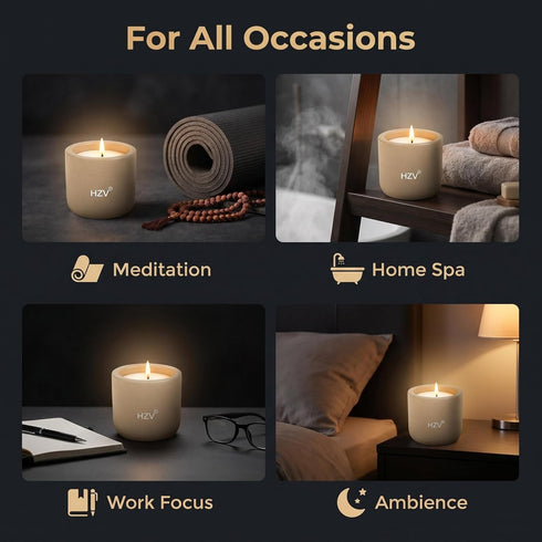 HZV 25 Mens Meditation Candle - Temple Serenity Woody Scent, Cement Vessel, Natural Soy Wax Candle for Stress Relief