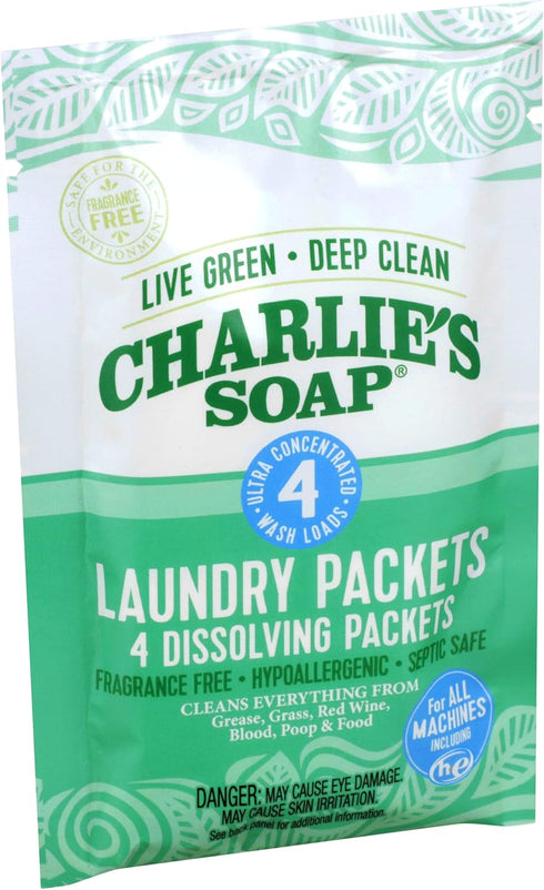 Packets (2 Pack, 8 Charlie's Soap - Unscented Laundry - Travel Size Total Loads)