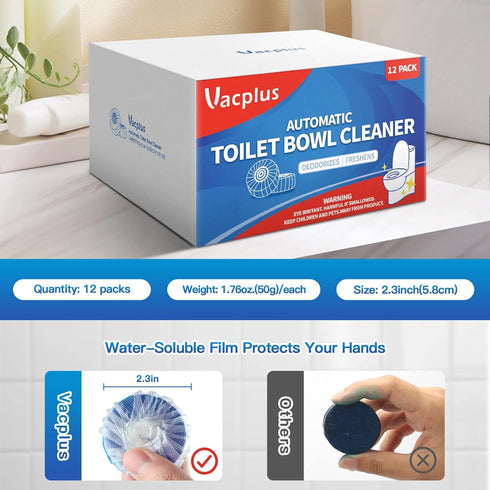 Vacplus Automatic Toilet Bowl Cleaner Tablets, 12 PACK, Bathroom Toilet Tank Cleaner, VA-T165