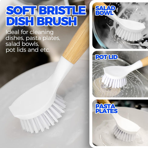 Holikme 3 Pack Dish Brush Set, Bamboo Handle Kitchen Scrub Brush for Cleaning Dish, Pot, Sink, and Stove
