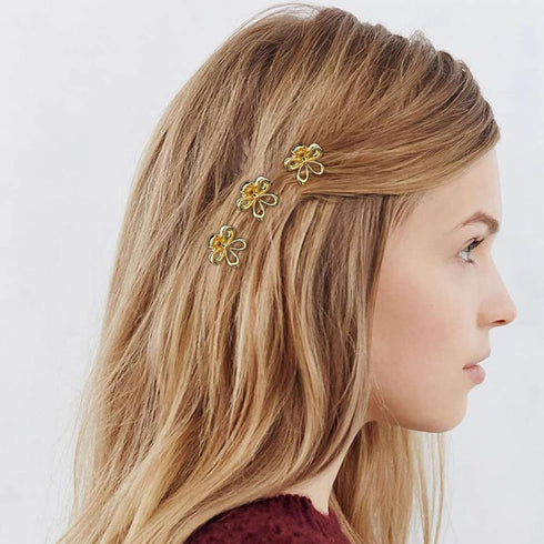 YISSION 12PCS Small Flower Hair Clips - Cute Metal Hair Barrettes for Women and Girls, Mini Gold Flower Claw Clips