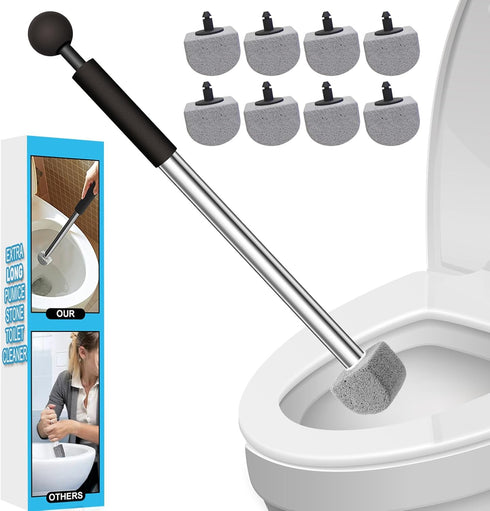 Pumice Stone Toilet Bowl Cleaner, Deep Cleaning Bathroom Brush with Long Handle, 1 Wand + 8 Pumice Stones