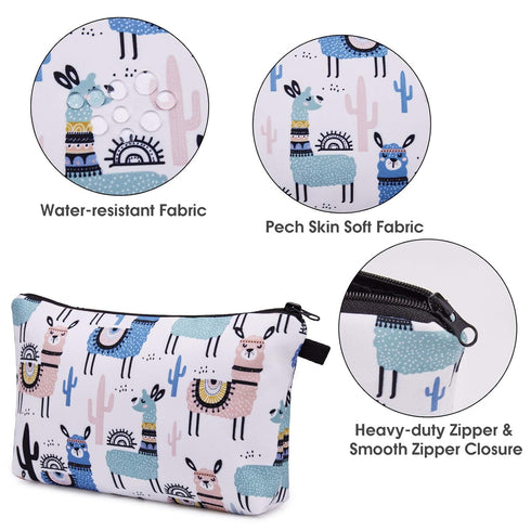 WANDF Mini Cosmetic Bag for Women, Water Resistant Makeup Organizer Pouch for Purse, Girls Gift (Alpacas)