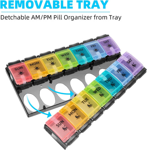 FGcase AM PM Weekly 7 Day Pill Organizer - Large Daily Pill Cases with Easy Push Button, Pill Reminder Container for