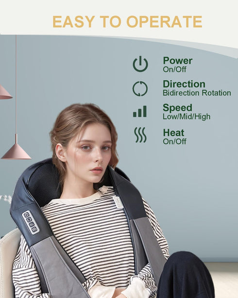 Neck Massager with Heat, Shiatsu Shoulder and Back Massager, Electric Kneading Back Massager, Massage Pillow for Deep