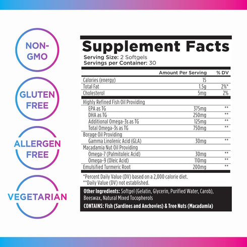 Livingood Daily Omega 3 6 9 Plus Turmeric Curcumin - Omega 3 Supplement for Heart Health, 60 Softgels