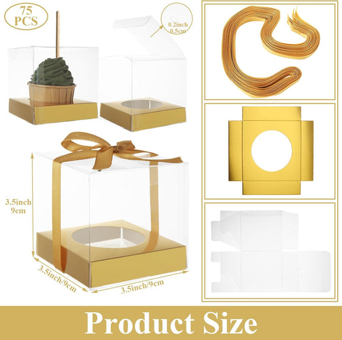 LANIAKEA 75PCS 4x4x4 Inches Candy Apple Boxes with Hole Clear Caramel Apples Boxes Clear PET Gift Boxes for Wedding