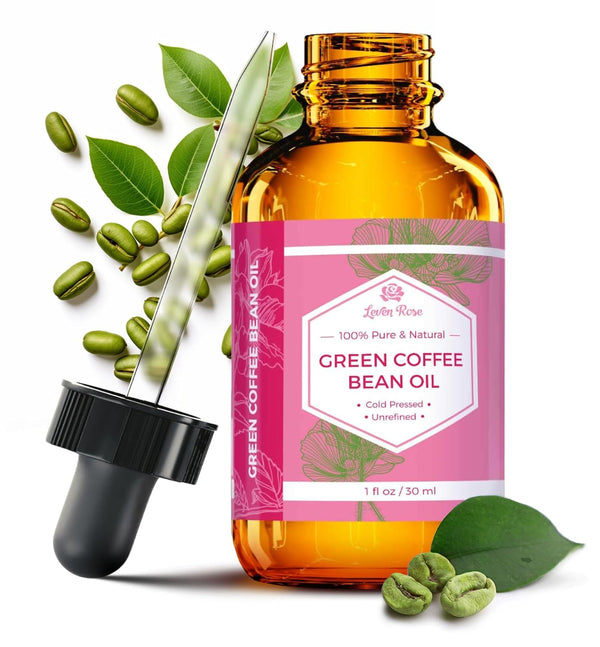 Leven Rose 100% Natural Pure Cold Pressed Green Coffee Bean Oil, 1 oz Bottle for Eyes, Face, Skin, Hair