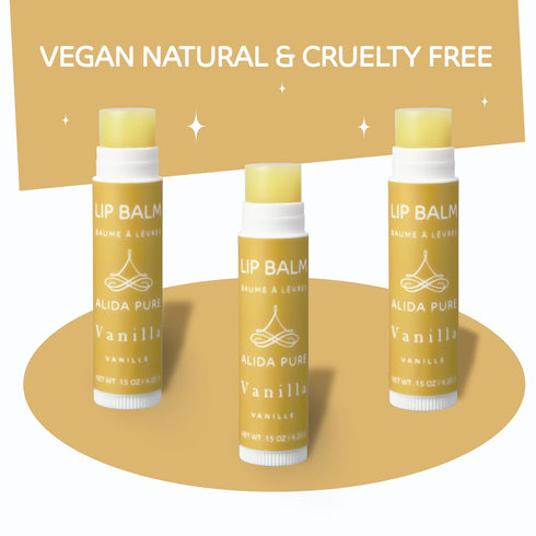 Vegan Vanilla Lip Balm Collection, 3 Tube Set with Organic Jojoba, Avocado Oil, and Vitamin E for Chapped Lips