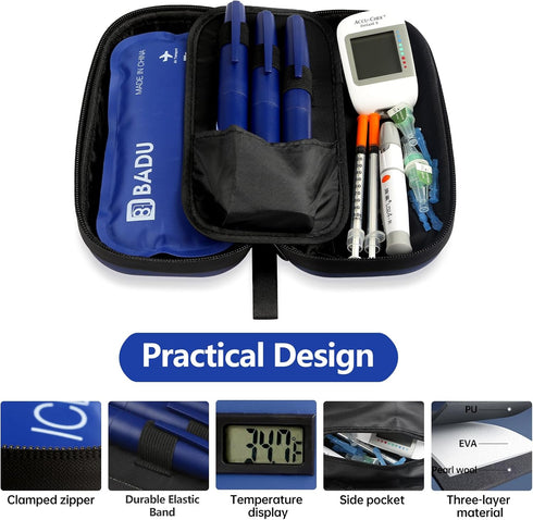 Insulin Cooler Travel Case, TSA Approved Refrigerated Medicine Cooler with Thermometer Display, Diabetic Travel Case Bag