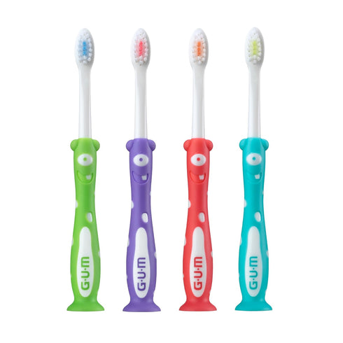 GUM Monsterz Children and Toddler Toothbrush, Soft Bristled Kids’ Toothbrush with Suction Cup, 2ct (6pk) for Ages 2+